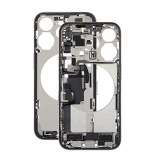Mid Frame Housing with Charging Port Flex & Small Parts For IPhone 15 Pro - White Titanium - Pulled
