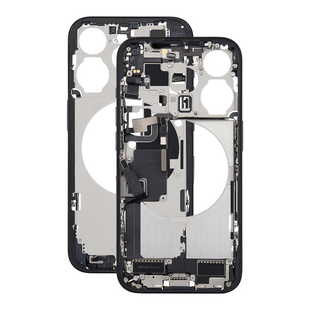 Mid Frame Housing with Charging Port Flex & Small Parts For IPhone 15 Pro Max - Blue Titanium - Pulled