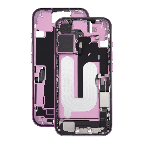 Mid Frame Housing with Charging Port Flex & Small Parts For IPhone 16 Plus - Pink - Pulled