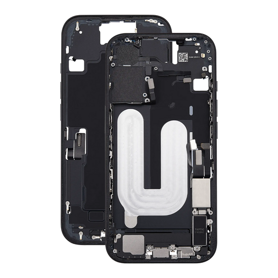 Mid Frame Housing with Charging Port Flex & Small Parts For IPhone 16 Plus - Black - Pulled