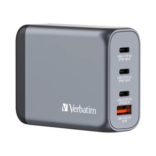 Verbatim 100W GaN Power Adapter 2 x USB-C PD 100W / 1 x USB-C PD 65W / 1 x USB-A QC 3.0 (EU/UK/US)
