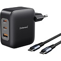 Intenso GaN Power Adapter W100ACC with 2 M USB-C Cable  - 100 Watt PD 3.0 / QC 5.0