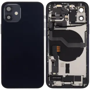 Back Housing with Simtray / Charging port & Small Parts For IPhone 12 Black - MT Tech