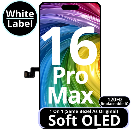 LCD Soft Oled For IPhone 16 Pro Max - 1:1 Bezel -120Hz - White Box (Replaceable IC)