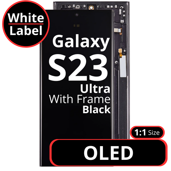 LCD OLED 1:1 Size For Galaxy S23 Ultra Black With Frame Not Original - White Box