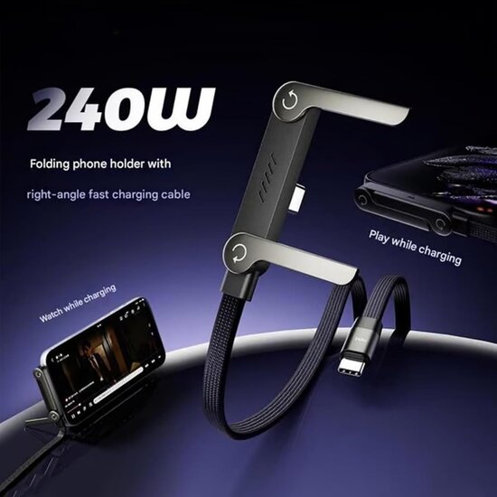 USB C To USB C - 240W High Speed cable With Foldable Phone Holder Orange