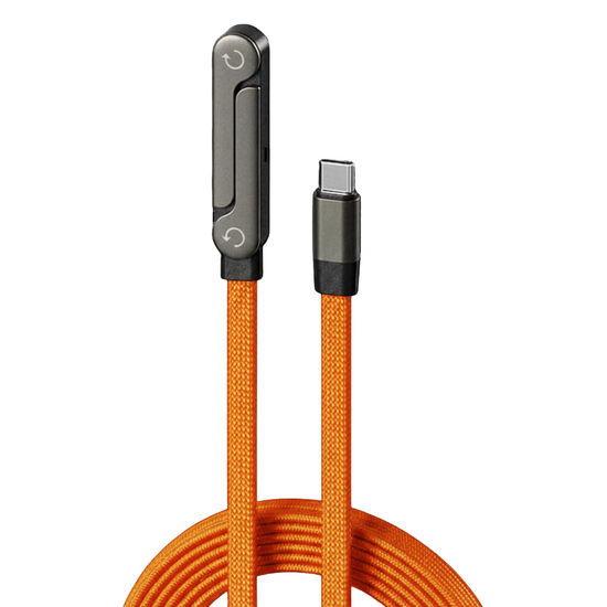 USB C To USB C - 240W High Speed cable With Foldable Phone Holder Orange