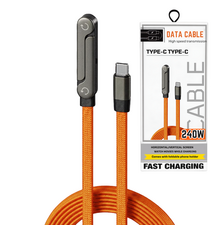 USB C To USB C - 240W High Speed cable With Foldable Phone Holder Orange