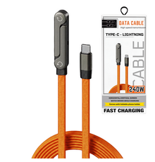 USB C To Lightning - 240W High Speed cable With Foldable Phone Holder Orange