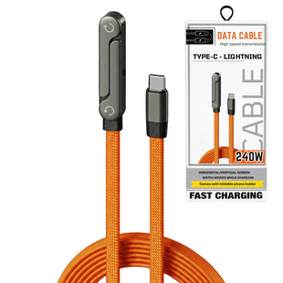 USB C To Lightning - 240W High Speed cable With Foldable Phone Holder Orange