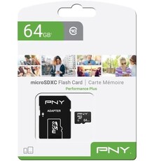 PNY Performance Plus C10 MicroSDXC 64GB, met SD-adapter