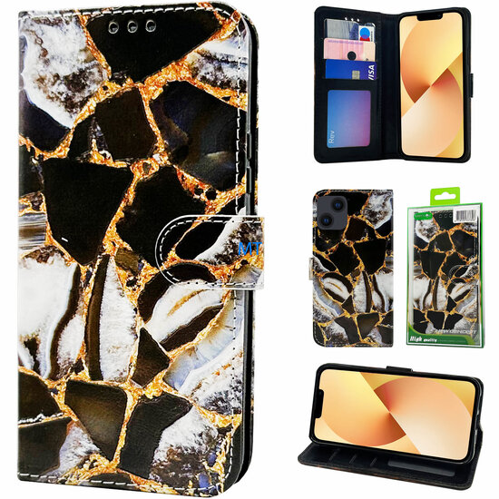 GREEN ON 3D Print Wallet Case Gold Black Marble Galaxy A25