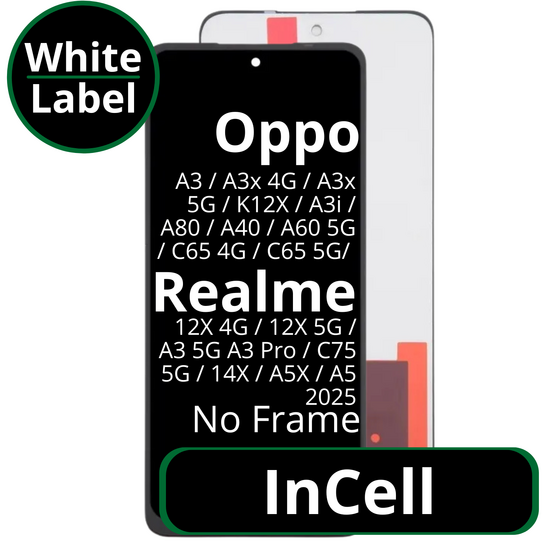 LCD InCell No Frame For Oppo A3 / A3x 4G / A3x 5G / K12X / A3i / A80 / A40 / A60 5G / C65 4G / C65 5G/ Realme 12X 4G / 12X 5G / A3 5G A3 Pro / C75 5G / 14X / A5X / A5 2025 - White Box