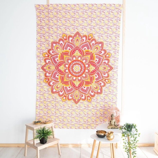 Spiru Authentischer Wandteppich Mandala-Blumen