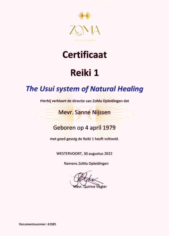 Certificaat Reiki 1