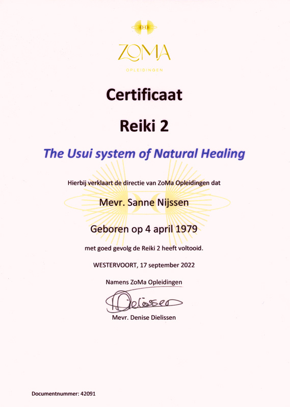 Certificaat Reiki 2