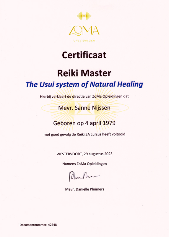 Certificaat Reiki Master