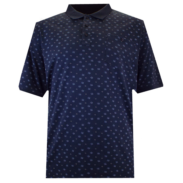 Espionage Grote maten Navy Polo met Geometric Print 2XL-8XL