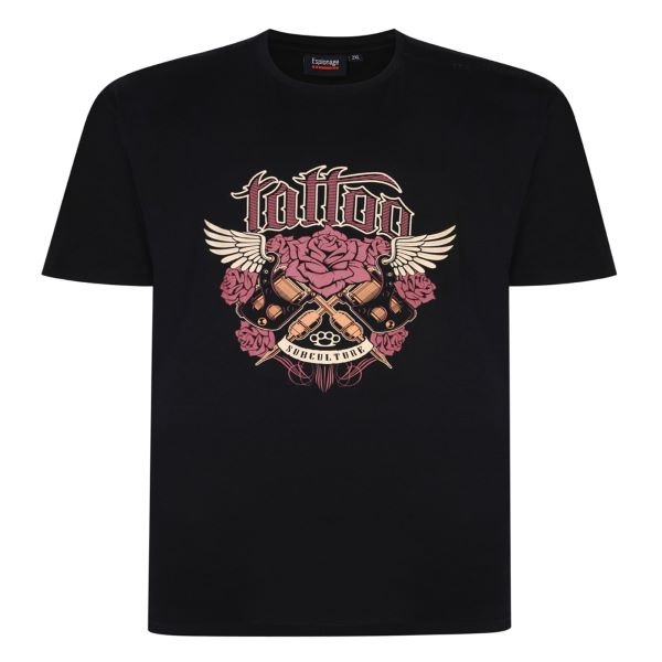 Espionage Grote maten Zwart T-shirt "Tattoo" 2XL-8XL