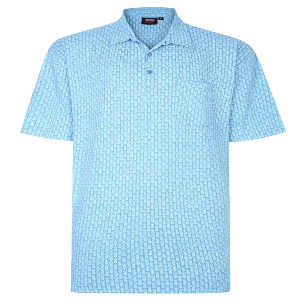 Espionage PO183 Grote maten Lichtblauwe Polo met Pineapple Print