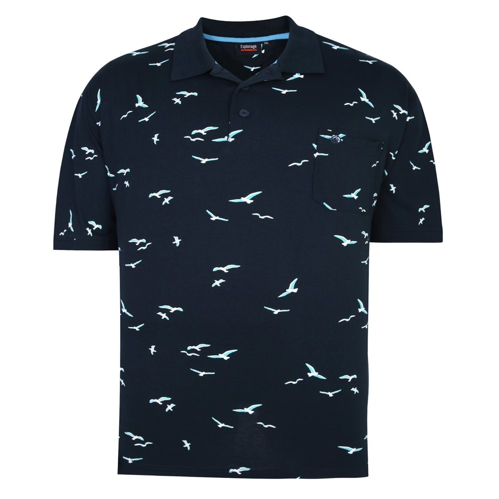 Espionage Grote maten Navy Polo met Seagull print 2XL-8XL