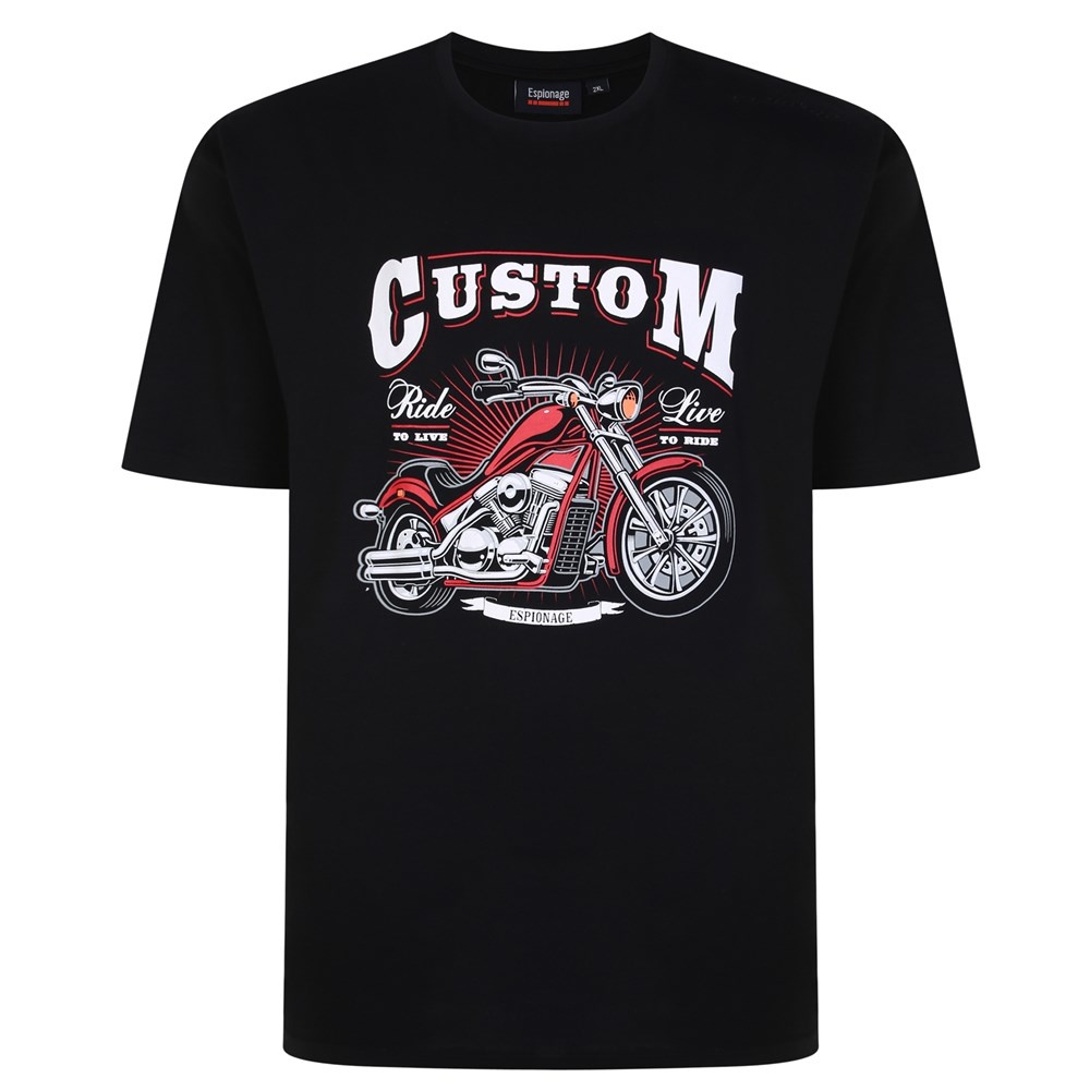 Espionage Grote maten Zwart T-shirt "MOTERCYCLE" TS363