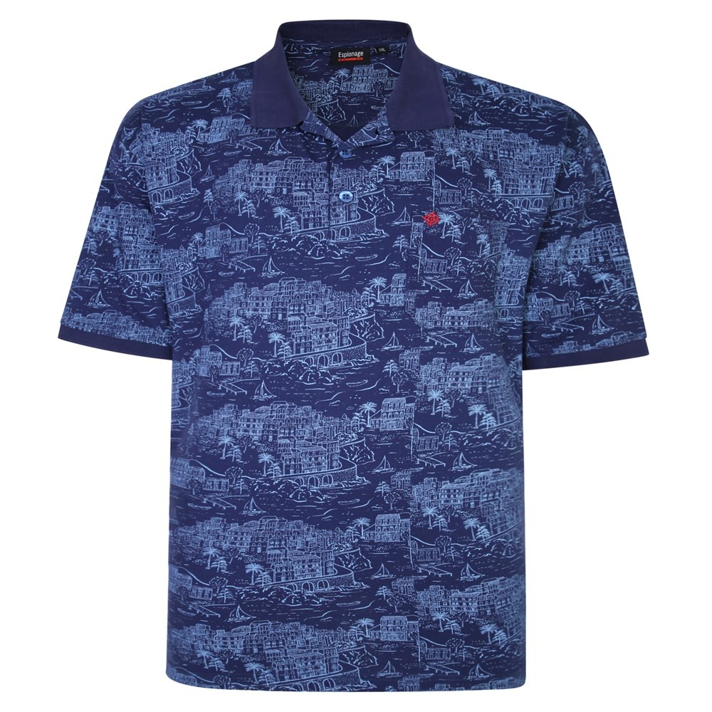 Espionage Grote maten Navy Polo  Print  2XL-8XL