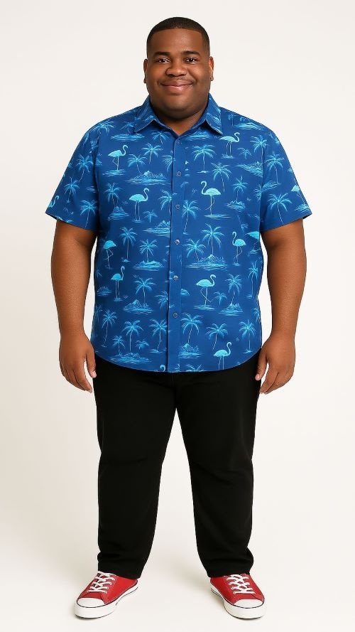 Espionage Grote maten Flamingo  Print Overhemd 2XL-8XL