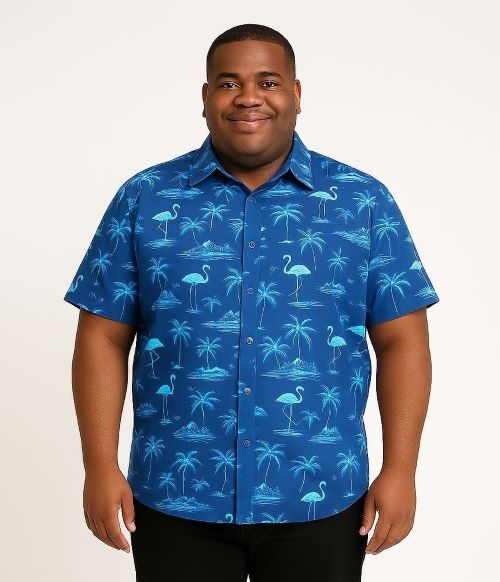 Espionage Grote maten Flamingo  Print Overhemd 2XL-8XL