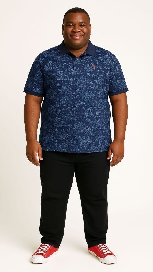 Espionage Grote maten Navy Polo  Print  2XL-8XL