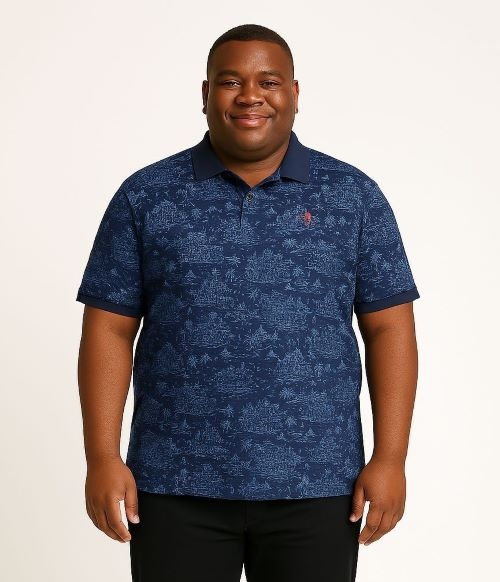 Espionage Grote maten Navy Polo  Print  2XL-8XL