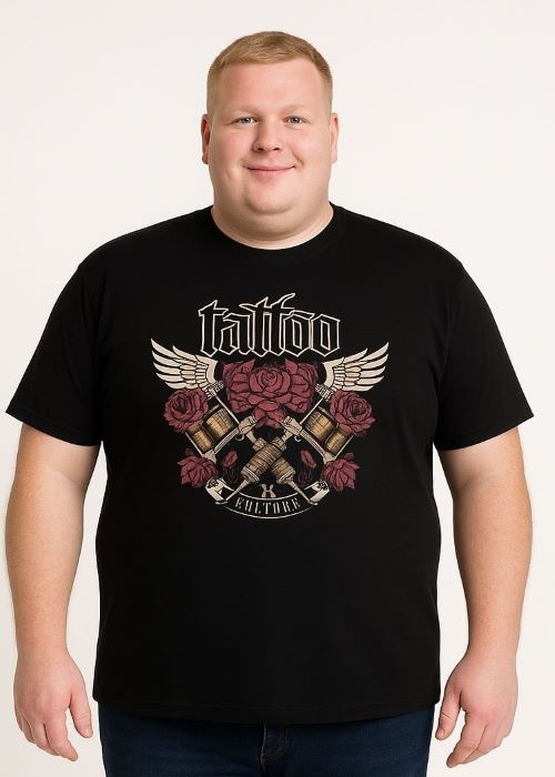 Espionage Grote maten Zwart T-shirt "Tattoo" 2XL-8XL