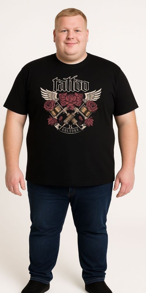 Espionage Grote maten Zwart T-shirt "Tattoo" 2XL-8XL
