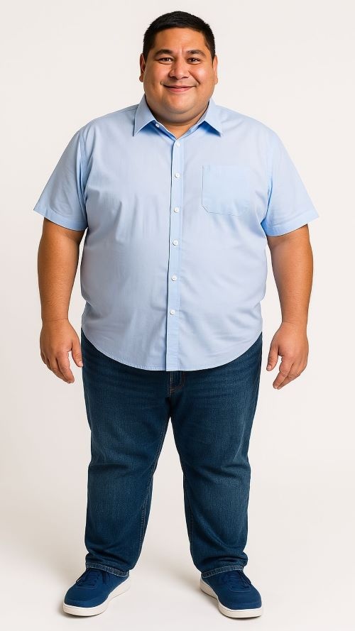 Grote maten Blauw overhemd met Spijkerbroek