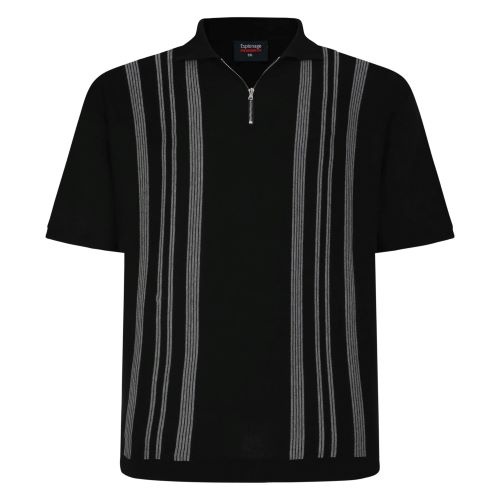 Espionage Grote maten Gebreide Zwarte Polo met strepen  3XL-5XL