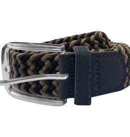 double Grote maten  Elastische Gevlochten Navy/Beige Riem