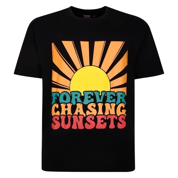 Espionage Grote maten Zwart T-shirt "Chaising Sunset"  2XL-8XL