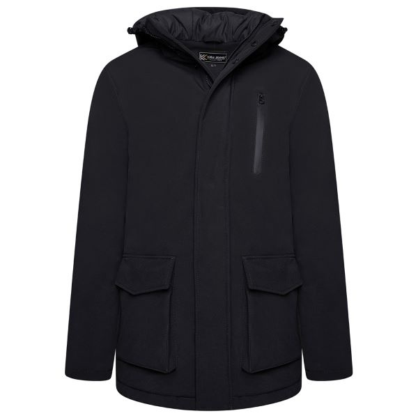 KAM Grote maten Zwart Long Quilted Soft Shell Jas 2XL-8XL