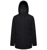 KAM Grote maten Zwart Long Quilted Soft Shell Jas 2XL-8XL