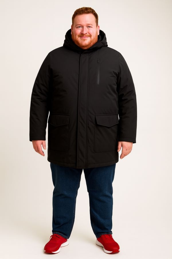 KAM Grote maten Zwart Long Quilted Soft Shell Jas 2XL-8XL