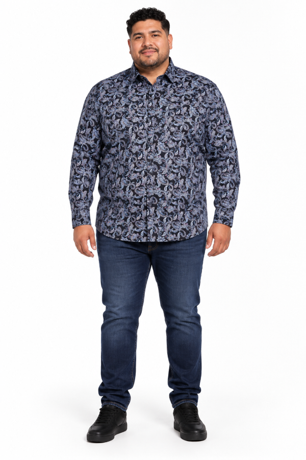 Espionage Grote maten Paisley Print Stretch Overhemd Langemouw 2XL-8XL