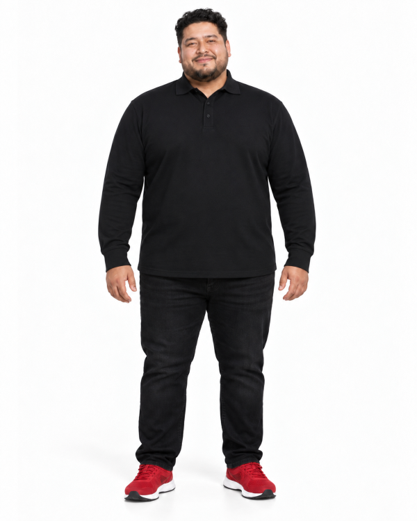 Espionage Grote maten Zwarte Polo Lange mouw 2XL-8XL