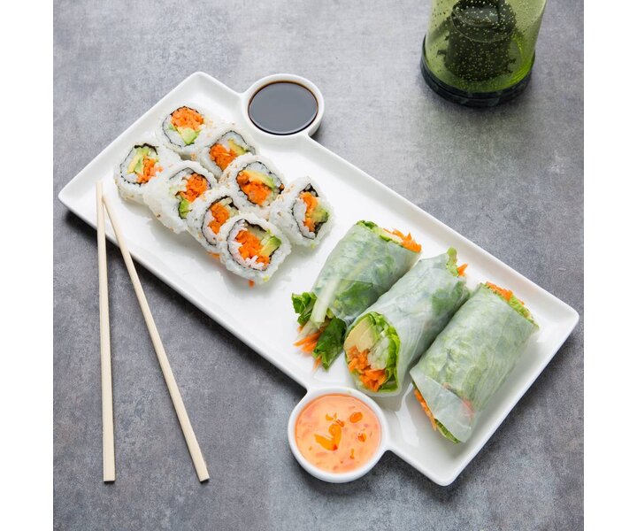 Plat à sushi 33x23 x1,3 cm avec 2 encoches à sauce