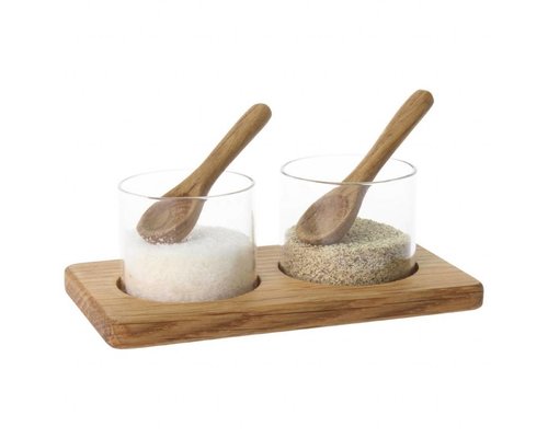 M&T Support en bois avec 2 mini pots en verre