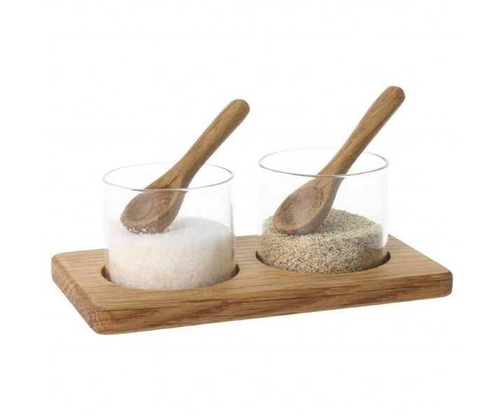 M&T Wooden base with 2 mini glass pots