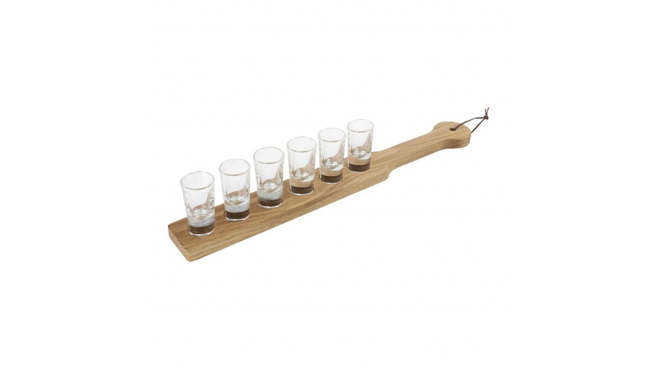 Serving tray wood includes 6 shot glasses 2,5 cl M&T International Hotel & Restaurant Supplies NV