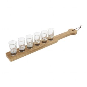 M & T  Serveerplank eiken hout inclusief 6 shot glaasjes 2,5 cl