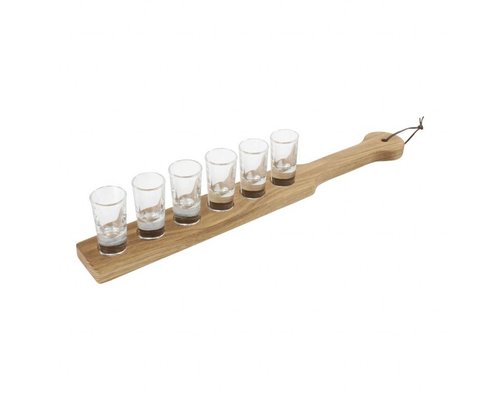 M & T  Planche à servir en bois d'hetre 6 verres shot 2,5 cl inclus