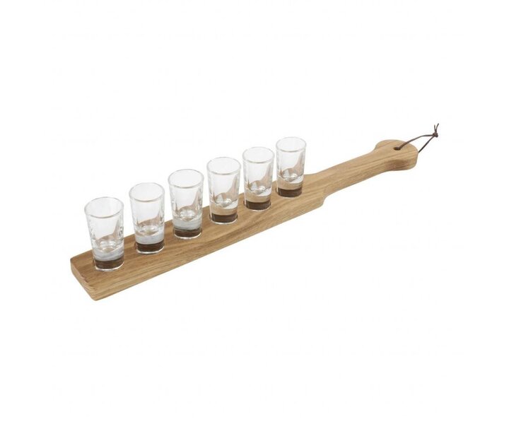 M&T Serveerplank eiken hout inclusief 6 shot glaasjes 2,5 cl