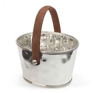 M & T  Ice bucket hammered s/s  with brown leatherette handle